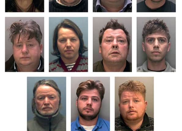 (top row, from the left) Bridget Rooney, Gerald Rooney, John Rooney, 53, John Rooney, 31, (middle row, from the left) Lawrence Rooney, Martin Rooney, 35, Martin Rooney Snr, Martin Rooney, 23, (bottom row, from the left) Patrick Rooney, 54, Patrick Rooney, 31, and Peter Doran, members of a traveller family, as Martin Rooney Snr, the head of the traveller family who helped to run a modern day slavery ring has been jailed for 10 years and nine months. Picture: Lincolnshire Police