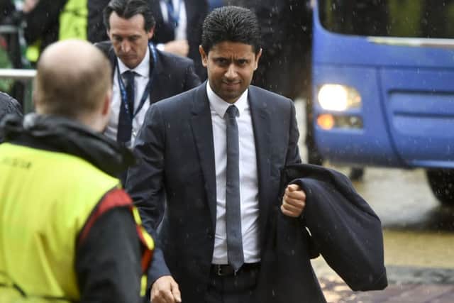 PSG owner Nasser Ghanim Al-Khelaifi arriving for the game at Celtic Park. Picture: SNS