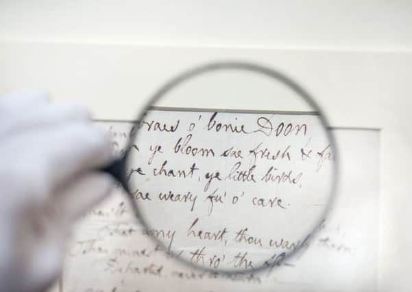 A rare Robert Burns manuscript of 'Ye Banks and Braes o Bonnie Doon' is among those to go show at the Mitchell Library, Glasgow, on Saturday. PIC: John Devlin/TSPL.