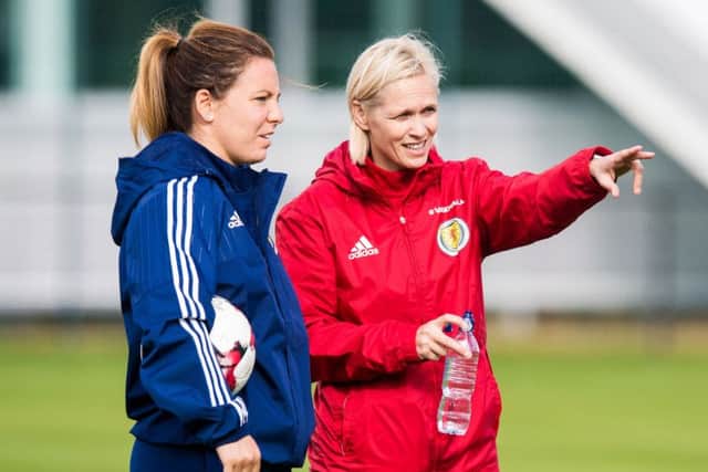 Scotland head coach Shelley Kerr, right, with new captain Rachel Corsie. Picture: Ross Parker/SNS
