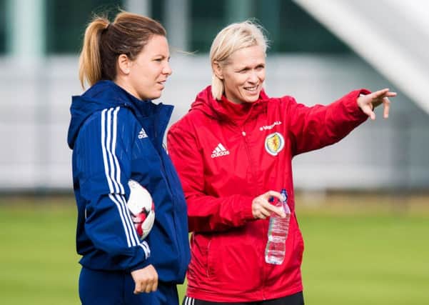 Scotland head coach Shelley Kerr, right, with new captain Rachel Corsie. Picture: Ross Parker/SNS