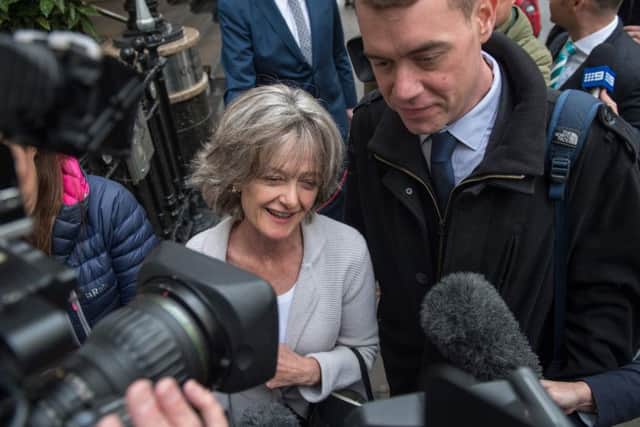 Kensington and Chelsea Council's leader Elizabeth Campbell leaves after attending the opening statements for the Inquiry into the Grenfell Tower fire disaster. Picture: CHRIS J RATCLIFFE/AFP/Getty Images