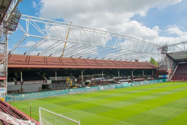 Demolition work continues at Tynecastle park stadium as they knock down the old stand and construct the new home stand. Picture; Ian Georgeson