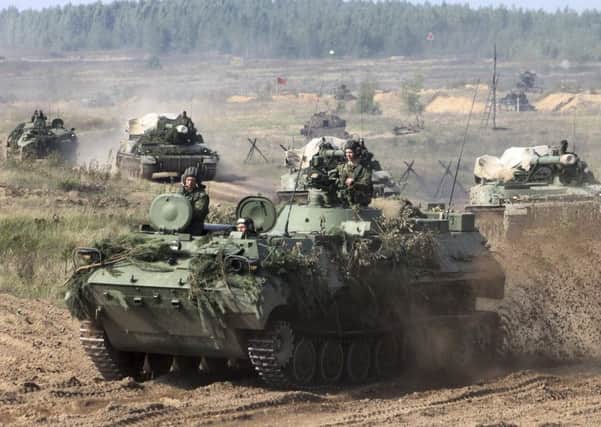 Belarusian army vehicles on the move as  Russia and Belarus begin massive war games, Zapad 2017, near the borders of Poland, Estonia, Latvia and Lithuania. Picture: Vayar Military Agency/AP