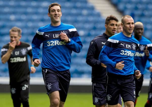Rangers' Lee Wallace and Kenny Miller train at Ibrox ahead of the Partick Thistle match. Picture: Paul Devlin/SNS