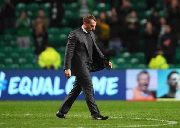 Brendan Rodgers walks off dejected after the defeat to PSG. Picture: Getty
