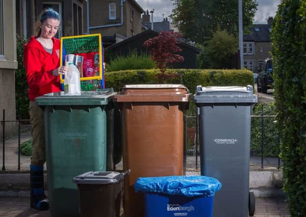 Edinburghs proliferation of wheelie bins and collection days makes recycling complicated. Picture: Scott Taylor