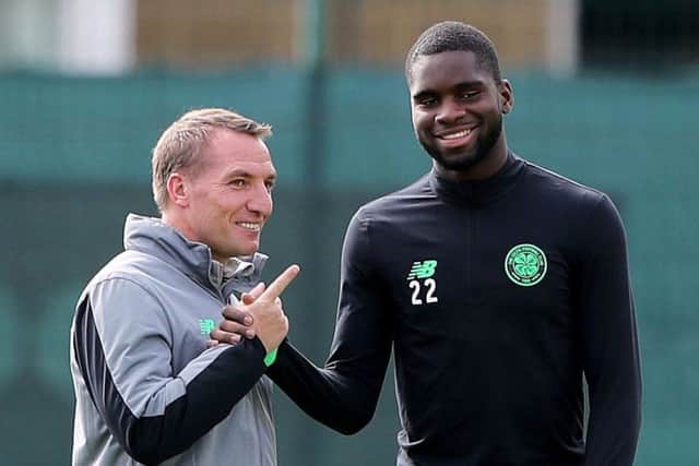 Celtic manager Brendan Rodgers with Odsonne Edouard. Picture: PA