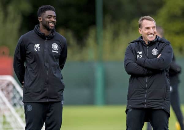 Celtic manager Brendan Rodgers with Kolo Toure (left). Picture: SNS