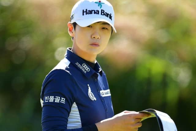 Sung Hyun Park of South Korea checks her yardage chart at the Evian Championship in France. Picture: Stuart Franklin/Getty Images