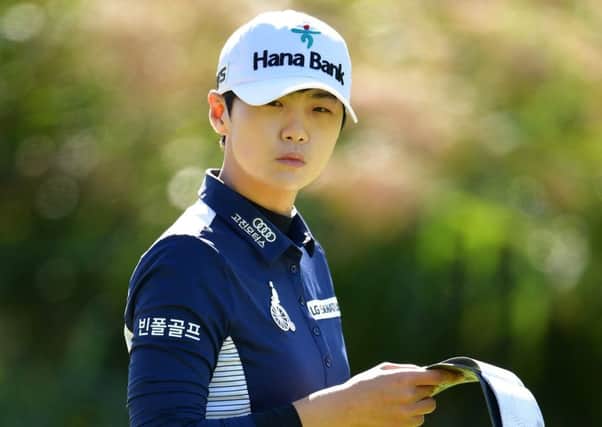 Sung Hyun Park of South Korea checks her yardage chart at the Evian Championship in France. Picture: Stuart Franklin/Getty Images