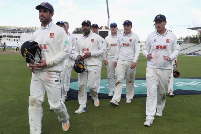 Essex captain Ryan ten Doeschate leads his men off the field after their vital win over Warwickshire at Edgbaston. Picture: David Rogers/Getty Images