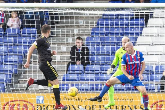 Nikolay Todorov makes it 1-0 Livingston. Picture: SNS/Bruce White