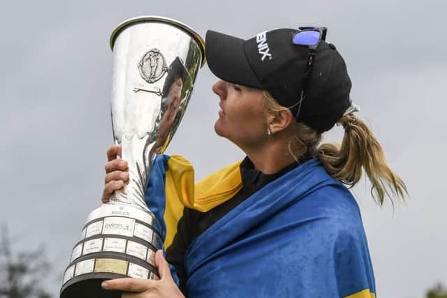 Swedens Anna Nordqvist kisses the trophy after her victory. Picture: Philippe Desmazes/AFP/Getty Images
