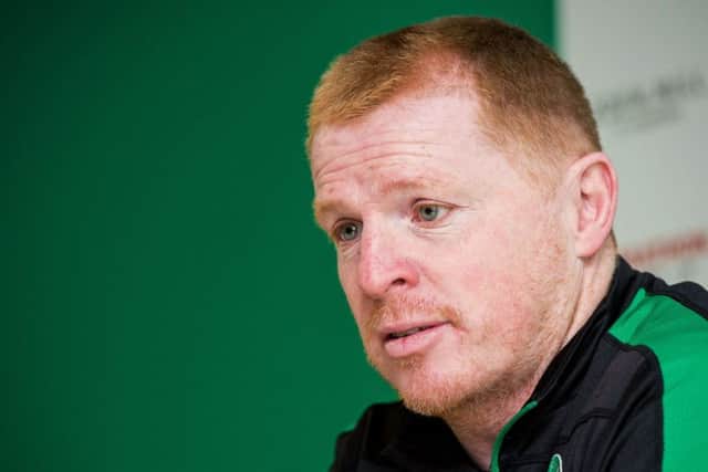Hibernian manager Neil Lennon faces the media.