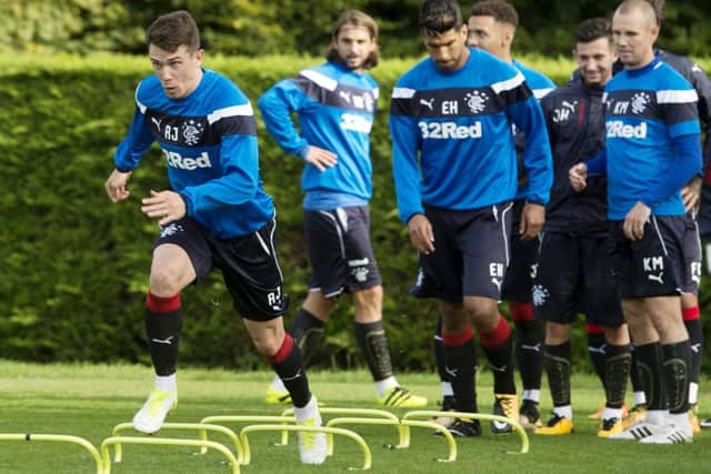 Ryan Jack leads the way in training ahead of Rangers' Betfred Cup clash at Partick Thistle. Picture: Craig Foy/SNS