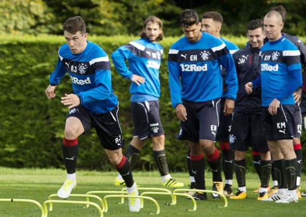 Ryan Jack leads the way in training ahead of Rangers' Betfred Cup clash at Partick Thistle. Picture: Craig Foy/SNS