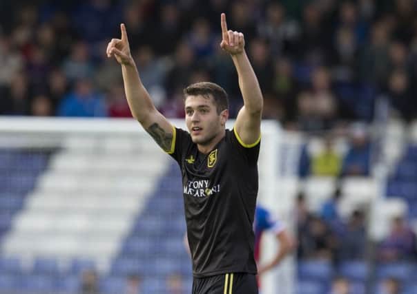 Playing at centre-half in the league victory  at Inverness on Saturday, Livingstons Nikolay Todorov celebrates his goal. Picture: SNS