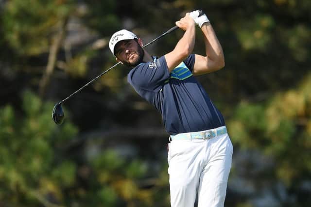 Wesley Bryan hits his tee shot on the fourth hole during the second round of the BMW Championship.