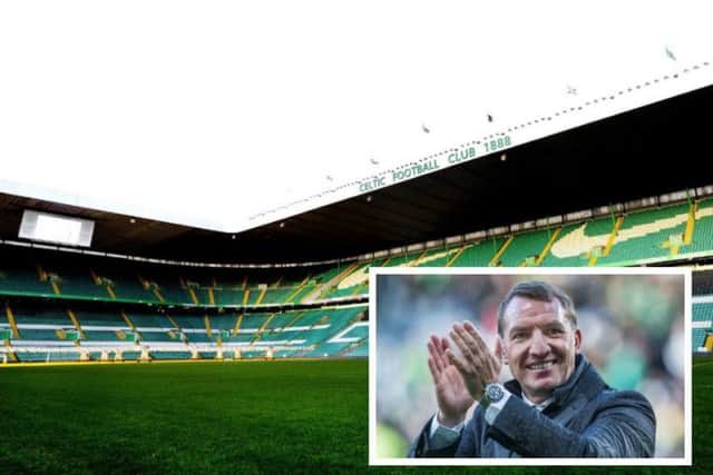 Nicki Lynch proposed on the Celtic Park pitch, main, after getting permission from Brendan Rodgers, inset. Pictures: John Devlin