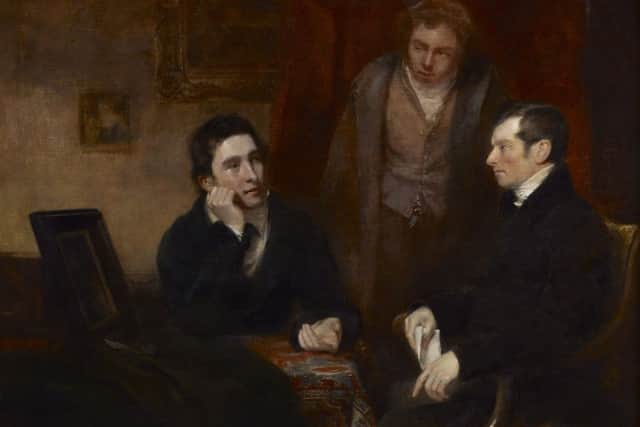 Andrew Geddes' portrait of himself with John Burnet and Anthony Stewart, part of Scottish portraits 1700-1950 at the Fine Art Society, Edinburgh