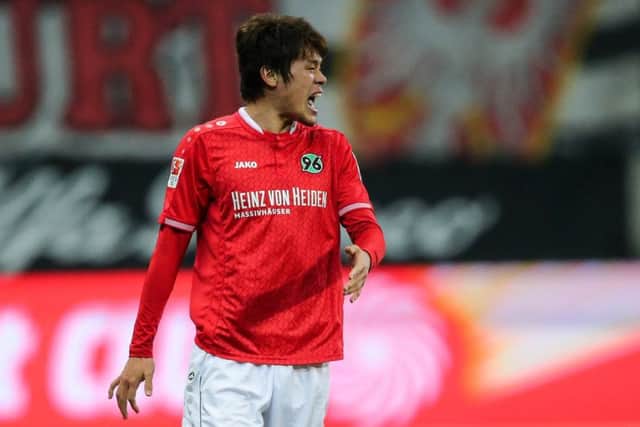 Sakai reacts during a match between Hannover 96 and Eintracht Frankfurt, prior to his move to Marseille. Picture: Getty Images