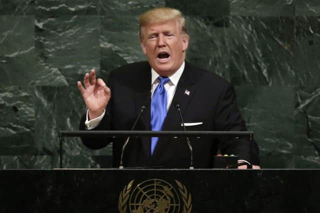 U.S. President Donald Trump addresses the 72nd session of the United Nations . (AP Photo/Richard Drew)