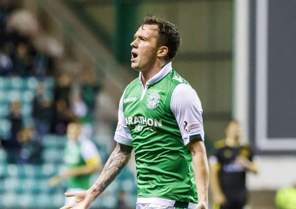 Hibernian's Danny Swanson celebrates after making it 1-1. Picture: SNS