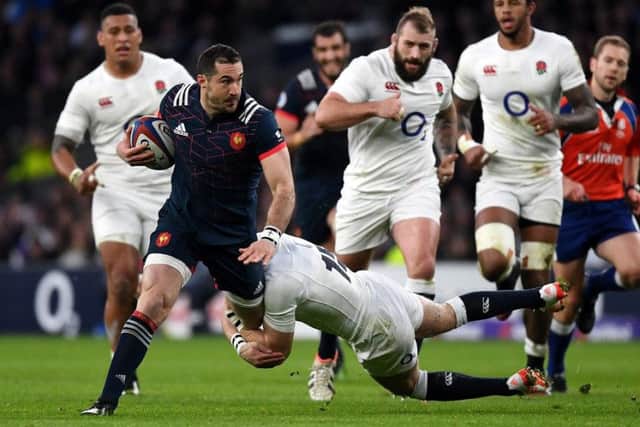Scott Spedding of France is tackled by England's Mike Brown during the Six Nations match between England and France at Twickenham in February 2017. Picture: Getty Images