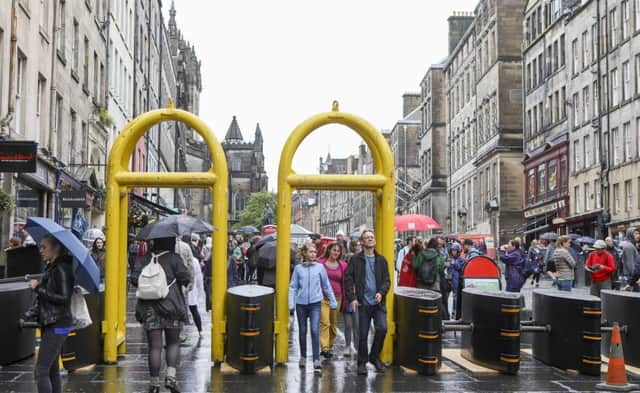 High security barriers installed on Edinburgh's Royal Mile to prevent terrorists from ramming vehicles into pedestrians.Picture: SWNS
