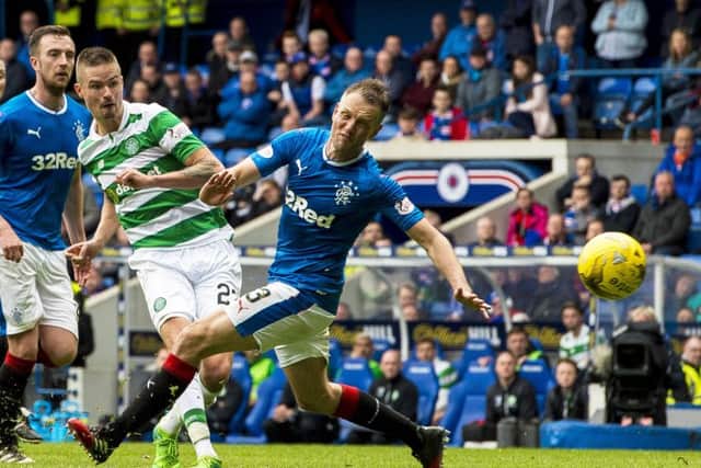 Celtic's Mikael Lustig scores his side's fifth goal in the last Old Firm game. Picture: Paul Devlin