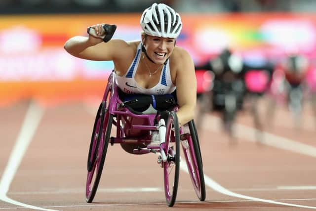 Samantha Kinghorn celebrates winning the Women's 200m T53 Final and setting a new world record at the IPC World ParaAthletics Championships in London.  Picture: Lynne Cameron/Getty Images for Ottobock