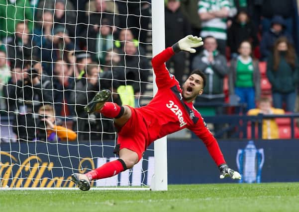 Wes Foderingham watches Tom Rogic's penalty sail over the crossbar in the 2016 Scottish Cup semi-final. Picture: John Devlin