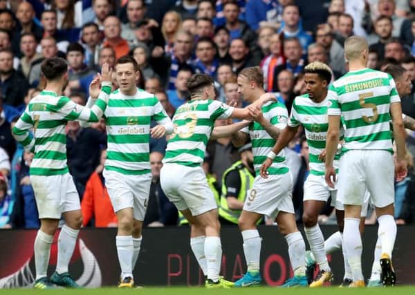 Celtic celebrate Leigh Griffiths' goal. Picture: Jane Barlow/PA Wire.