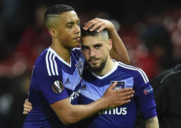 Anderlecht's Romanian midfielder Nicolae Stanciu, right, scored one and set up the other in the win over Waasland-Bevern. Picture: Oli Scarff/AFP/Getty Images