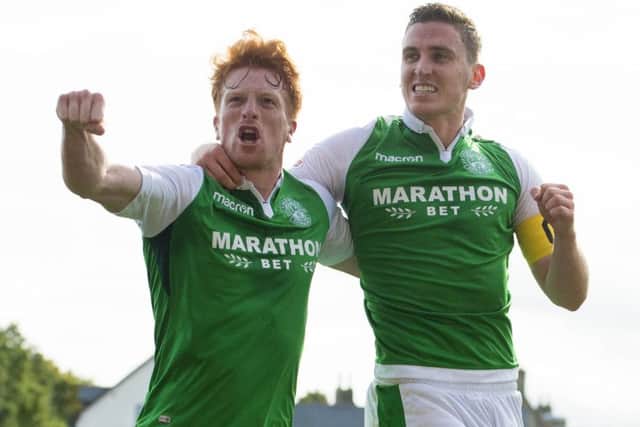Paul Hanlon was Hibs' matchwinner against Ross County. Picture: SNS.
