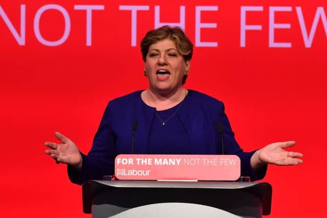 Shadow foreign secretary Emily Thornberry delivering a speech on the second day of the Labour Party Conference in Brighton. Picture: AFP/Getty Images