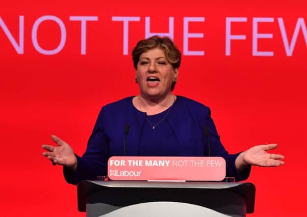 Shadow foreign secretary Emily Thornberry delivering a speech on the second day of the Labour Party Conference in Brighton. Picture: AFP/Getty Images