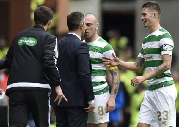 Scott Brown goes head-to-head with Pedro Caixinha at half-time. Picture: SNS.