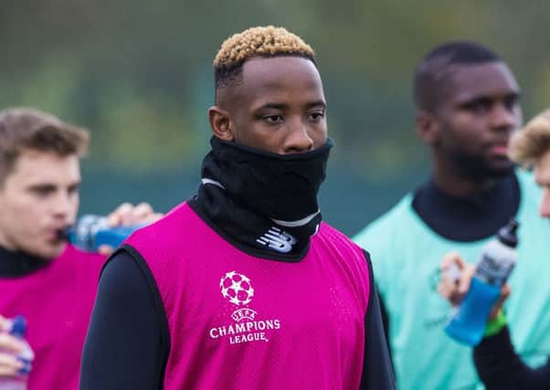 Celtic's Moussa Dembele trains at Lennoxtown before flying out to Brussels. Picture: Paul Devlin/SNS