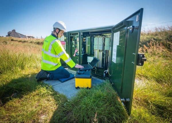 A BT engineer working at North Tolsta on the Isle of Lewis