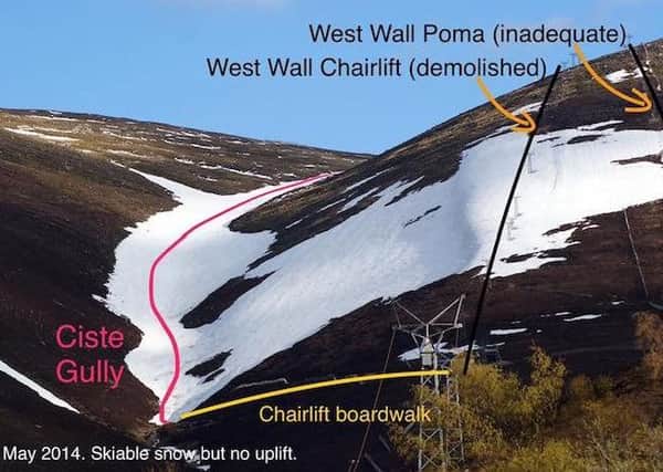 "Why the West Wall Chairlift mattered in a single photo" - a graphic prepared by Jamie Johnston showing uplift in Coire na Ciste in the CairnGorm Mountain ski area. PIC: courtesy of Jamie Johnston / Save the Ciste