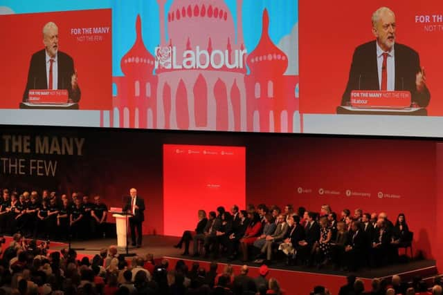 Jeremy Corbyn delivering his speech. Picture: Gareth Fuller/PA Wire