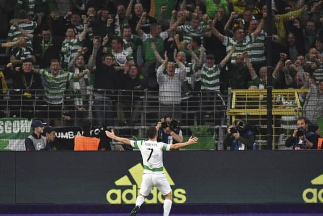 Partick Roberts celebrates after scoring Celtic's second goal. Picture: AP