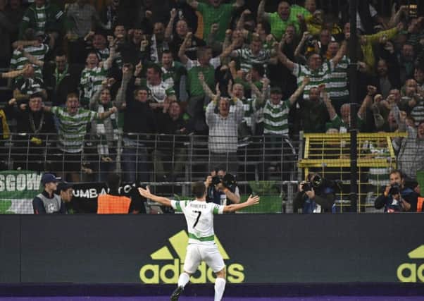 Partick Roberts celebrates after scoring Celtic's second goal. Picture: AP