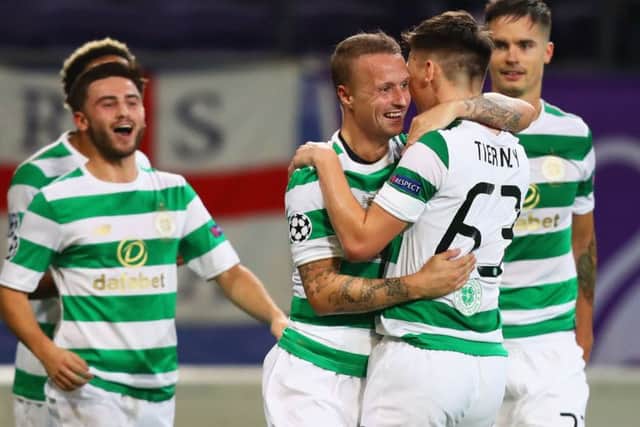 Leigh Griffiths celebrates the goal which sparked Celtic's impressive 3-0 Champions League victory against Anderlecht. Picture: Dean Mouhtaropoulos/Getty Images