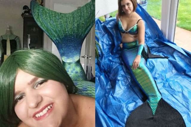 Shop assistant Leia, 18, wears a specially made Â£150 mermaid 'tail'. Picture: Handouts