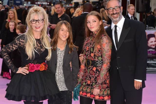 David Baddiel with Morwenna Banks and their children Dolly and Ezra at the premier of Miss You Already, which Banks co-wrote, in 2015. Photo by Anthony Harvey/Getty Images