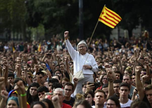 Protestors young and old took to the streets of Barcelona in a show of defiance after the police crackdown on voting in the disputed referendum. Picture: AFP/Getty Images