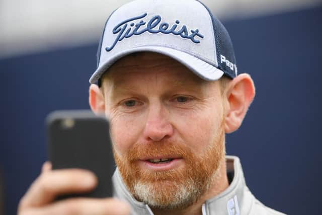 Stephen Gallacher posts a message about his quick round on social media after the third round of the British Masters at Close House. Picture: Getty Images